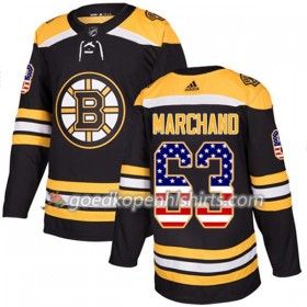 Boston Bruins Brad Marchand 63 Adidas 2017-2018 Zwart USA Flag Fashion Authentic Shirt - Mannen